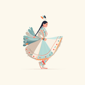 Native American Woman Dancing in Traditional Powwow Dress