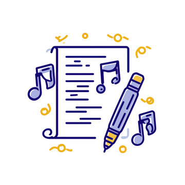 Music composition with pencil and notes icon