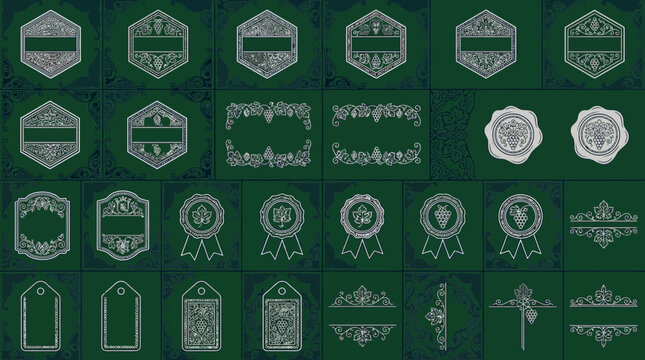 Vintage Decorative Elements: Emblems, Seals, Borders, Ribbons, Tags