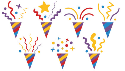 Fototapeta premium vector illustration Collection of colorful party poppers with confetti and streamers