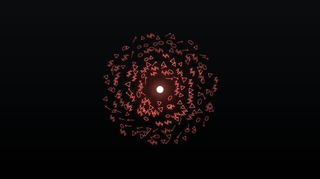 Red Glowing Geometric Shapes and Math Symbols Vortex Motion Graphic
