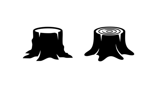 Black and white tree stump vector icons set