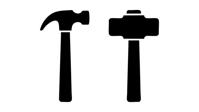 Black hammer and sledgehammer icon set