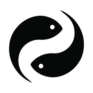 Stylized black fish shapes forming a circular yin yang symbol on a white background