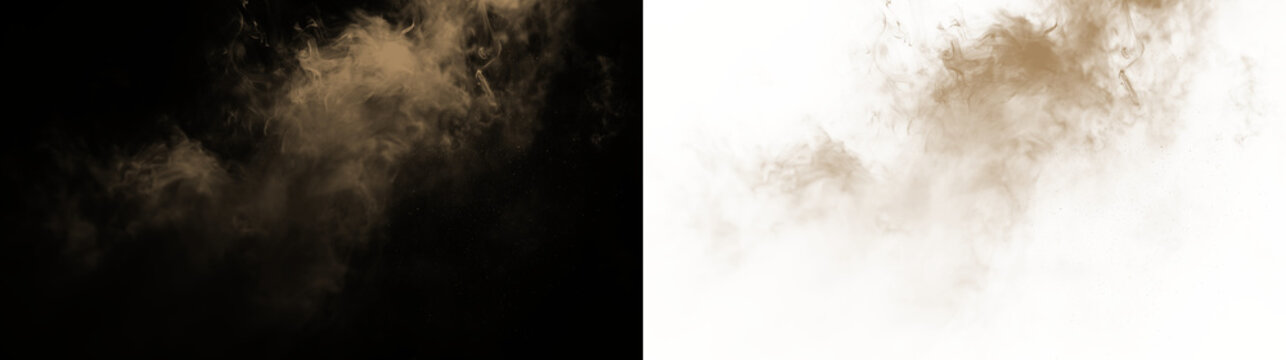Brown smoke effect on transparent background displays swirling movement and unique shapes over a simple backdrop