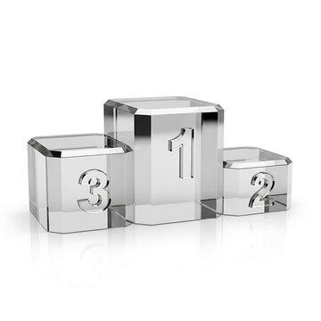 Shiny silver winners podium with numbers one two and three