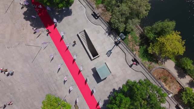 Aerial View of Amarante Riverfront and Event Setup, Amarante, Portugal