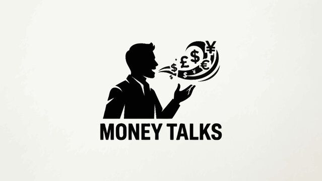 Set of modern black money talk logo designs featuring dollar symbols, speech bubbles, coins, cash, and communication icons. Minimal vector-style branding concepts ideal for finance, business, investme