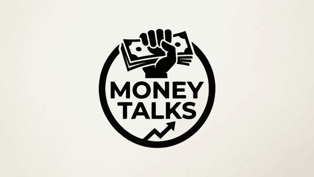 Set of modern black money talk logo designs featuring dollar symbols, speech bubbles, coins, cash, and communication icons. Minimal vector-style branding concepts ideal for finance, business, investme