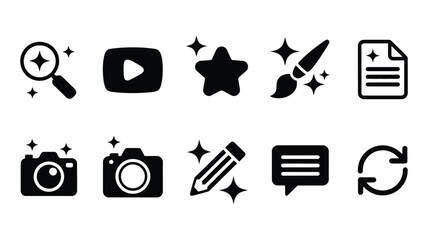 Generative AI logo icons featuring artificial intelligence, search, chat, photo editing, magic sparkle, prompt, and creative app web symbols in vector illustration. © MSTSAHIDA