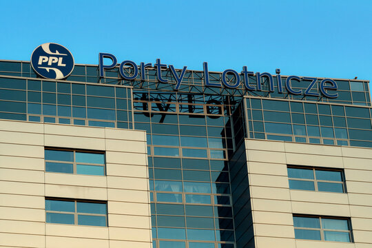 Warsaw, Poland - June 28, 2026: PPL Polish Airports headquarters building with Porty Lotnicze logo