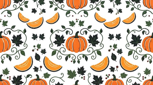Festive thanksgiving background seamless autumn pumpkin leaf pattern for holiday decor