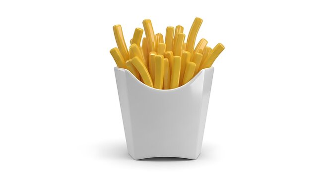 Fresh golden french fries in a white paper box