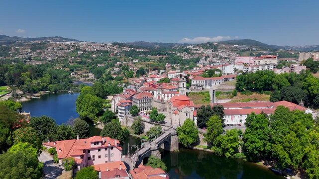 Aerial View of Church of Sao Goncalo and River, Amarante, Portugal