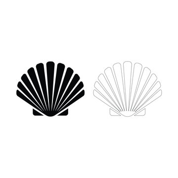 Two stylized seashell icons showing a solid black filled shape and a white outlined version
