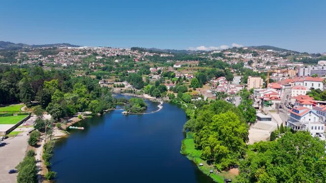 Aerial View of River Tamega, Amarante, Portugal