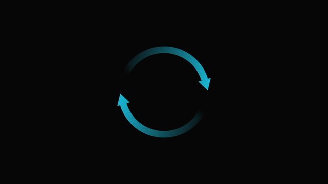 Circle arrow refresh and reload icon animation with loading progress.  Circle arrow refresh and reload icon animation with loading progress on black background