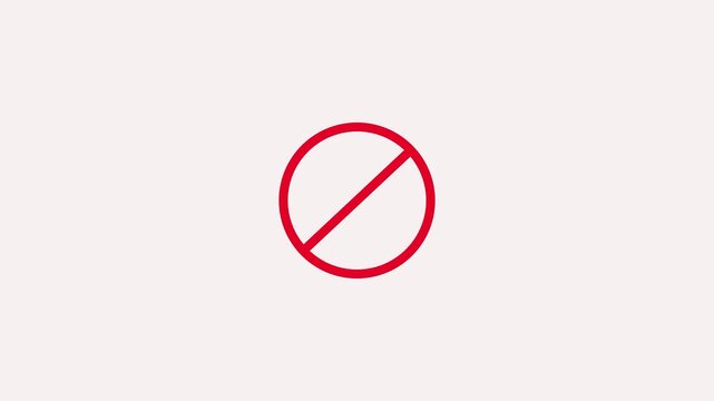 Warning, stop or prohibited, no entry forbidden red circle and line symbol icon animation on a black background. international prohibition mark icon on black background .