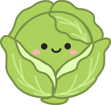 Cute cabbage vector with kawaii smiling face