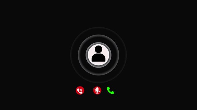 Video call interface with calling text and person icon on black communication online.  Incoming call ring icon back background Screen Animation of phone call Incoming