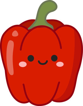 Cute bell pepper vector with kawaii smiling face