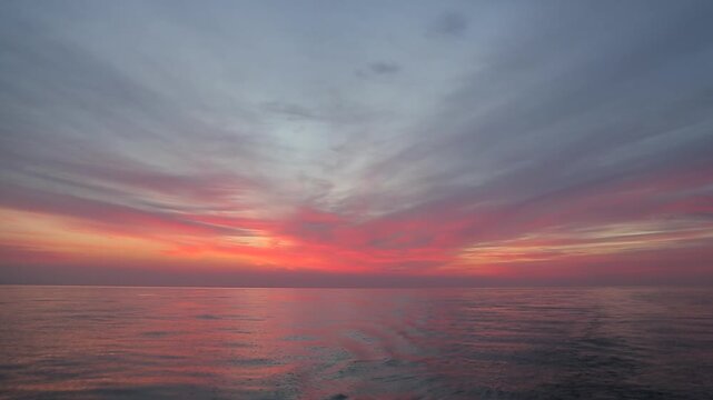 Boat Wake on Mediterranean Sea at Sunrise in Corsica