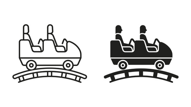 Roller Coaster Icons: Two stylized icons depict a roller coaster car on a track, one in outline and the other in solid black, representing thrill and amusement park entertainment