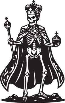 King skeleton silhouette vector icon fantasy horror design