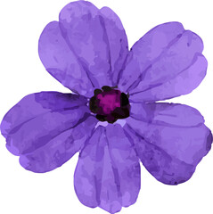A vibrant purple flower with five petals and a dark center, rendered in a watercolor style on a white background. © Riandra