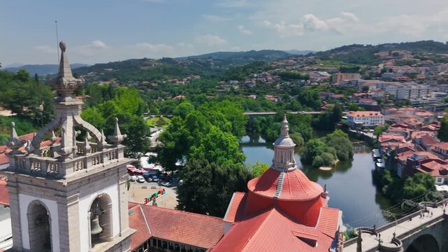 Aerial View of Church of Sao Goncalo and River, Amarante, Portugal