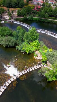 Aerial View of Poldras Stepping Stones across, Amarante, Portugal