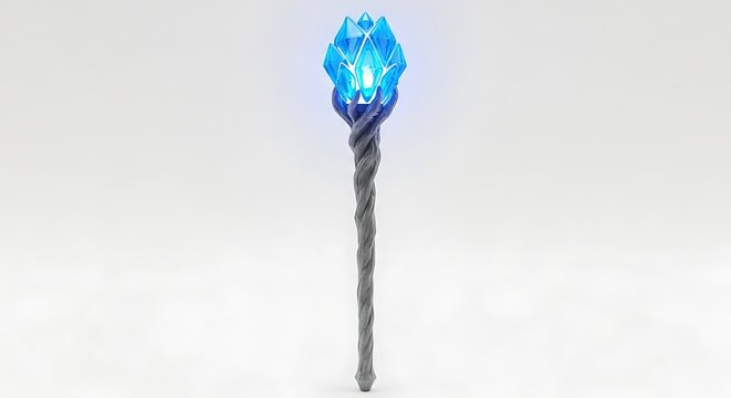 Magical wizard staff with glowing blue crystal top