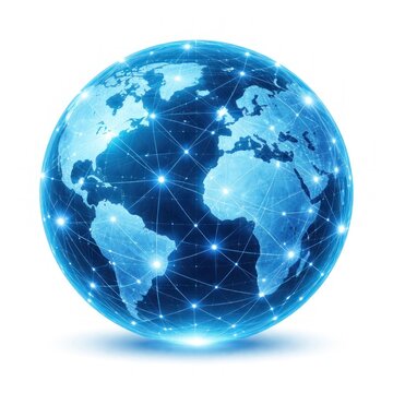 Glowing digital Earth globe with network connections on white background
