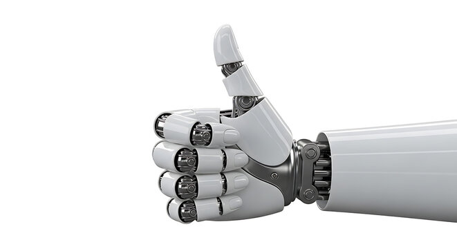 Robotic hand showing a thumbs up gesture