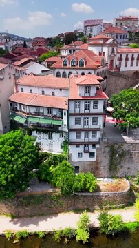 Establishing Shot of Tamega Riverfront, Amarante, Portugal