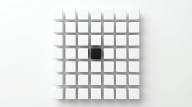 Unique black square stands out from white grid, concept of individuality