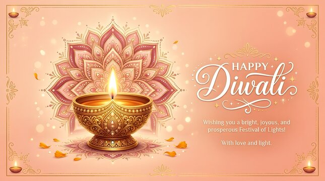 Festive diwali celebration illuminated diya and floral mandala for the festival of lights