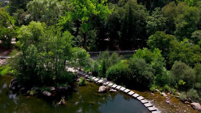 Aerial View of Poldras Stepping Stones Over, Amarante, Portugal