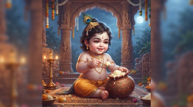 Shree Krishna for Janmashtami, Makhan Chor, Bal Krishna, Cute