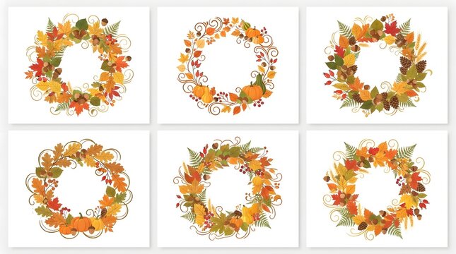 Autumn thanksgiving backgrounds fall leaf wreaths for festive holiday designs