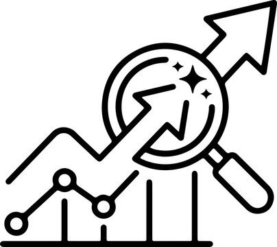 Data analysis magnifying glass over financial charts and growth indicators as PNG element