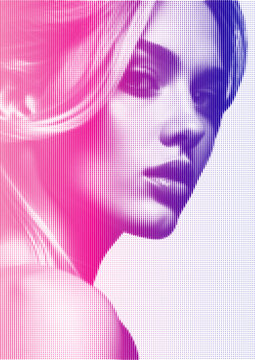 Large vector female profile with an editable gradient and a transparent background