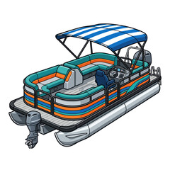 Modern pontoon boat with colorful seating and canopy © Putiagna