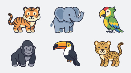 Obraz premium Set of cute cartoon jungle animals