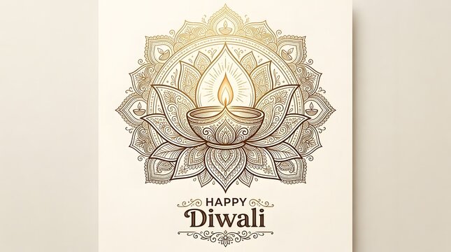 Elegant diwali lamp illustration golden lotus design for festive celebrations decorations