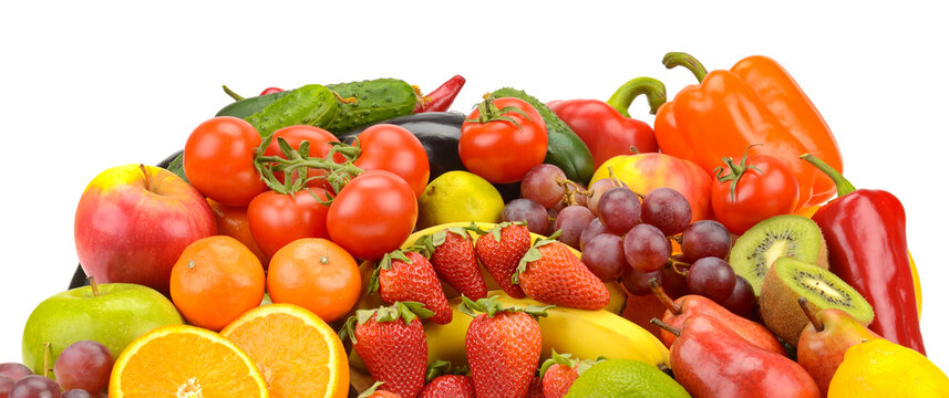 Large Group of Fresh Summer Fruits and Vegetables in Studio