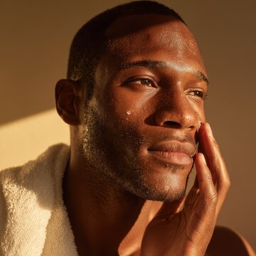 Minimalist beauty portrait highlighting hydrated skin and self-care