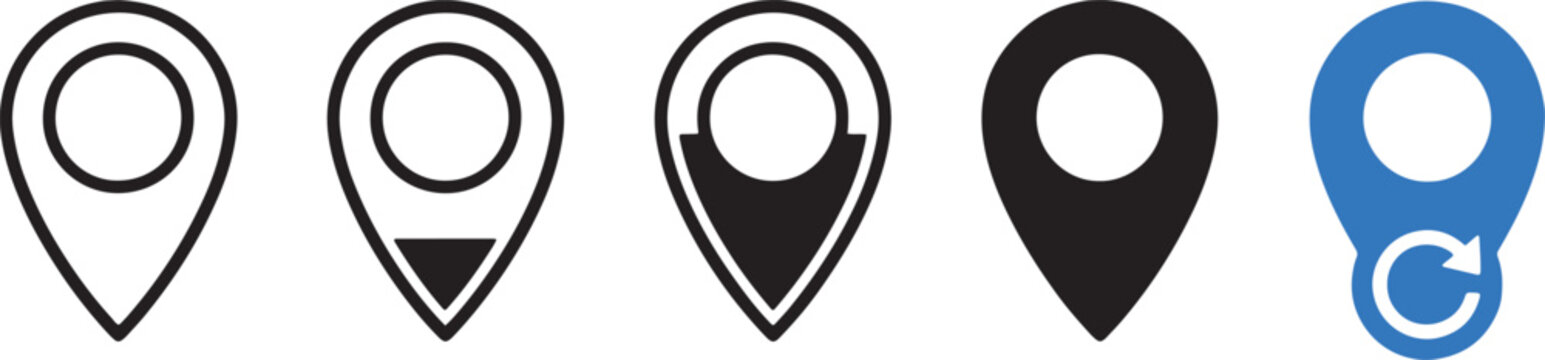 Location pin icon. Map marker symbol. GPS navigation sign. Place pictogram for address, route, destination, travel and local service design.