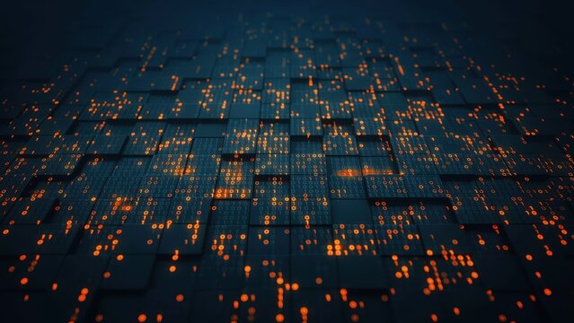 Abstract background with glowing binary code and technological pattern, representing digital data and information flow.