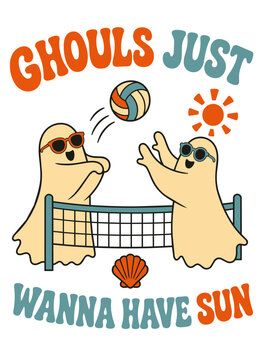 Playful Ghouls Playing Beach Volleyball Under Sun